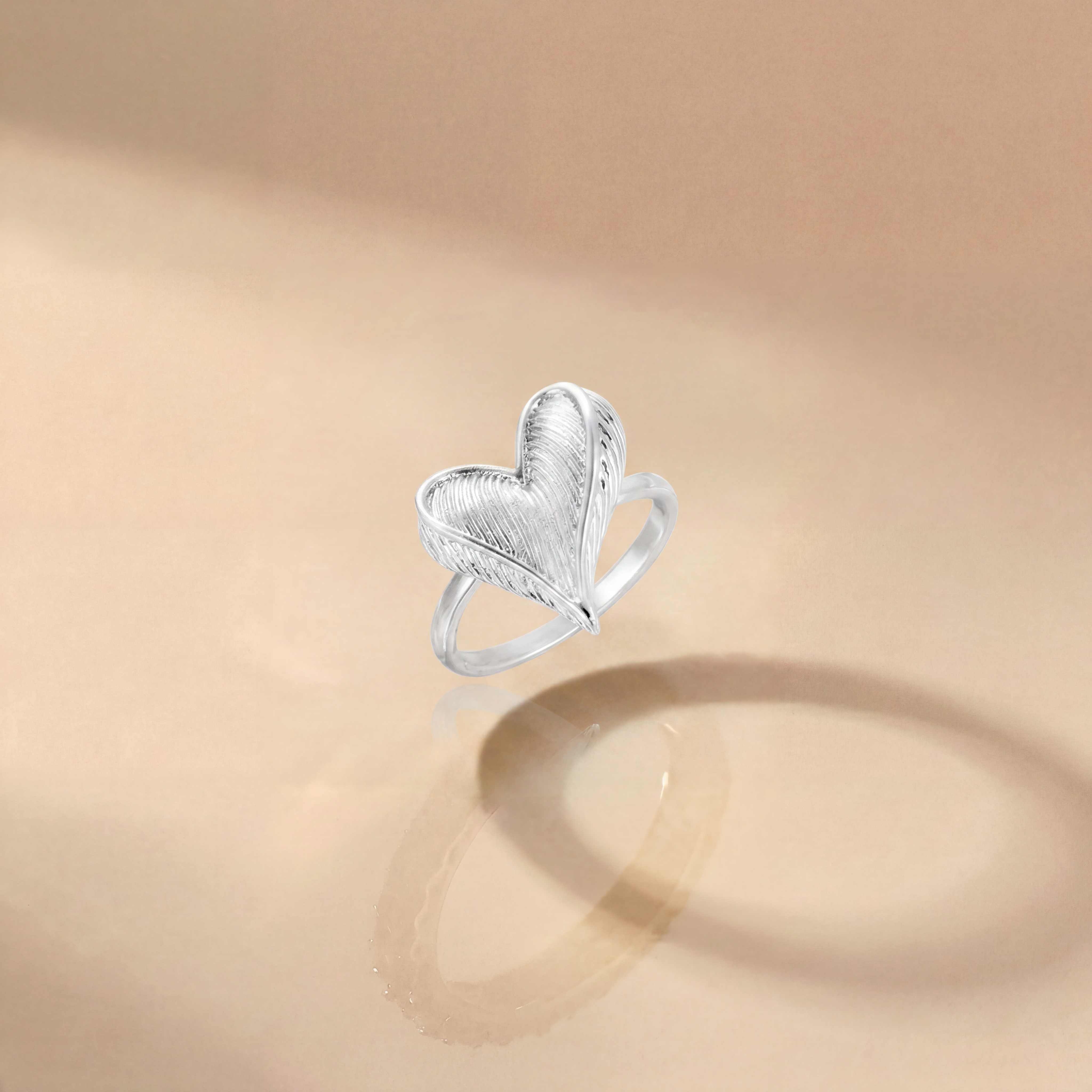 Feathered Heart Ring - White Gold
